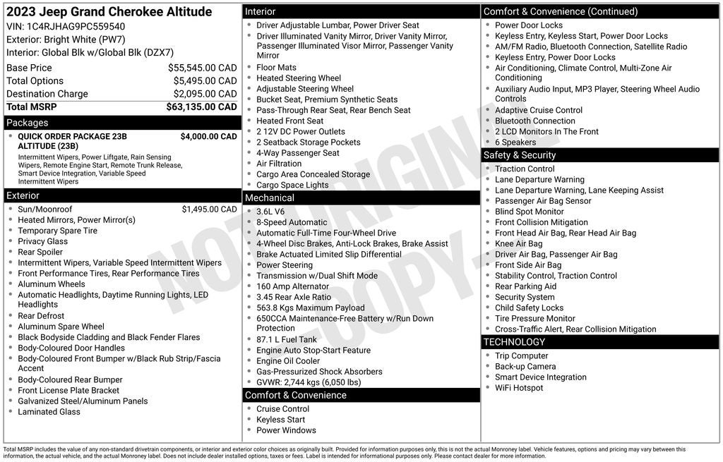 2023 Jeep Grand Cherokee Altitude X Power Sunroof & ParkView Rear Back-Up Camera