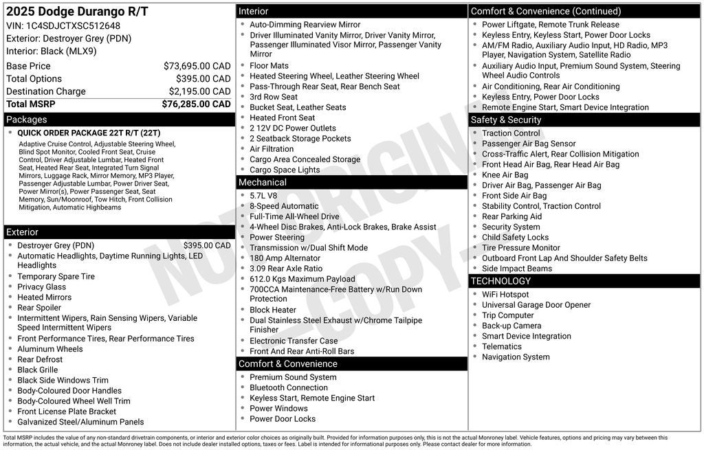 2025 Dodge Durango R/T Plus Navigation System & Power Moonroof