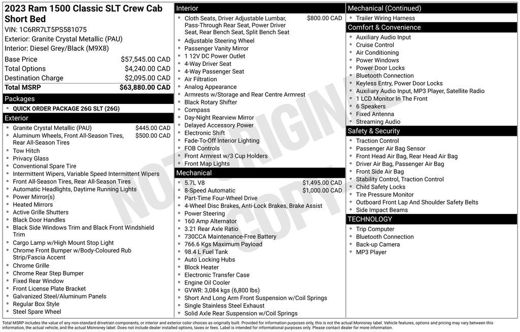 2023 RAM 1500 Classic SLT Apple CarPlay & ParkView Rear Back-Up Camera