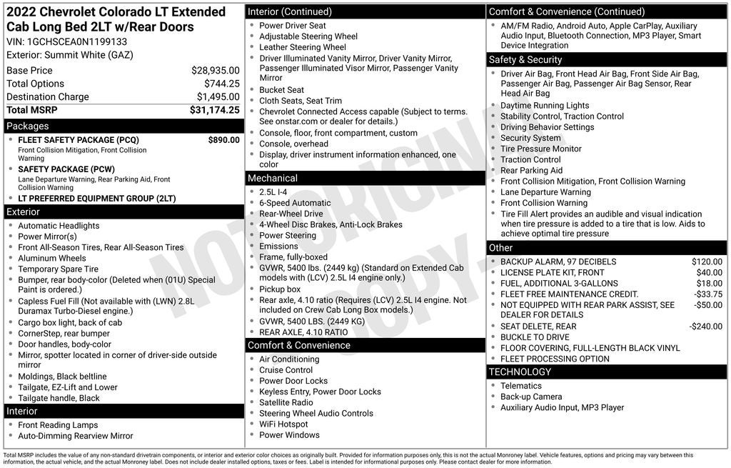 2022 Chevrolet Colorado LT Apple CarPlay/Android Auto & Rear Vision Camera