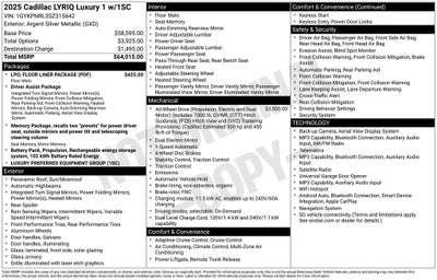 2025 Cadillac LYRIQ Luxury Preferred Equipment Group 1SC