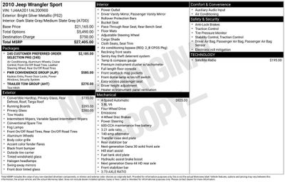 2010 Jeep Wrangler Sport Power Convenience Group