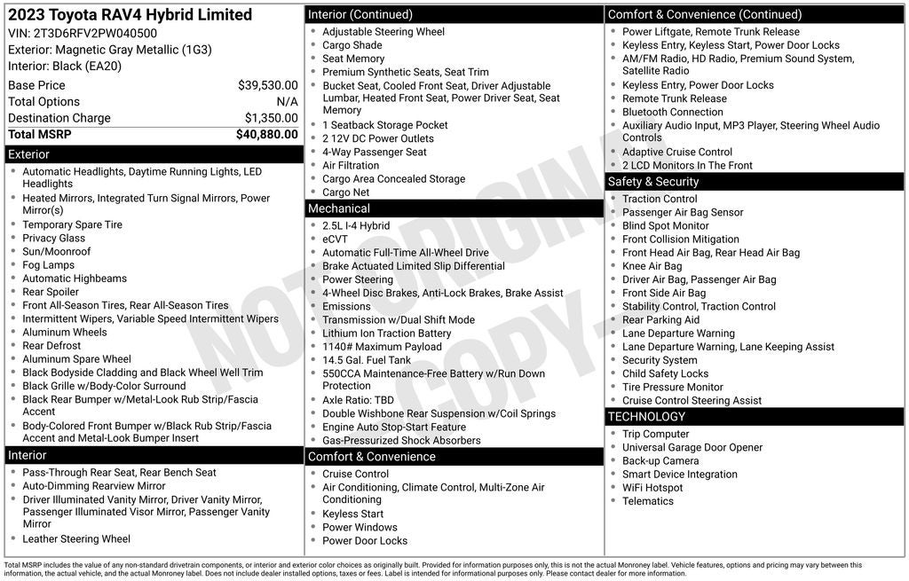 2023 Toyota RAV4 Hybrid Limited Power moonroof