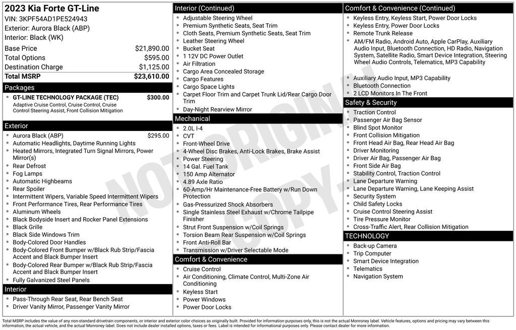 2023 Kia Forte GT-Line Technology Package