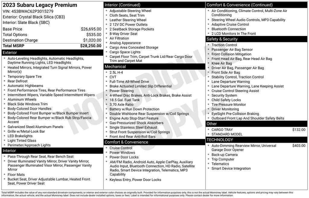 2023 Subaru Legacy Premium Heated seats