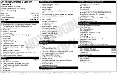 2019 Subaru Impreza 2.0i Remote keyless entry