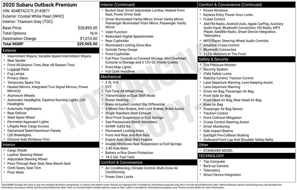 2020 Subaru Outback Premium