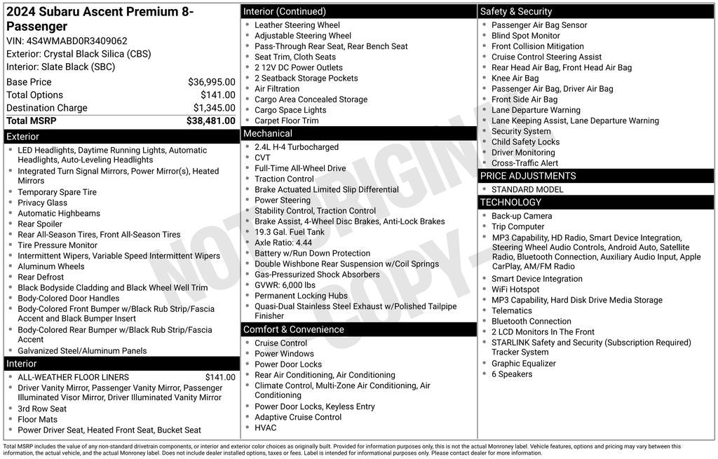 2024 Subaru Ascent Premium Subaru STARLINK 11.6" Multimedia Plus System