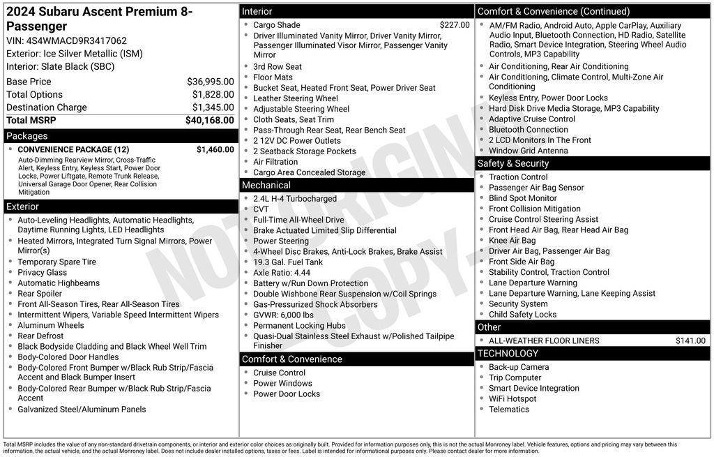 2024 Subaru Ascent Premium Radio: Subaru STARLINK 11.6" Multimedia Plus Syste