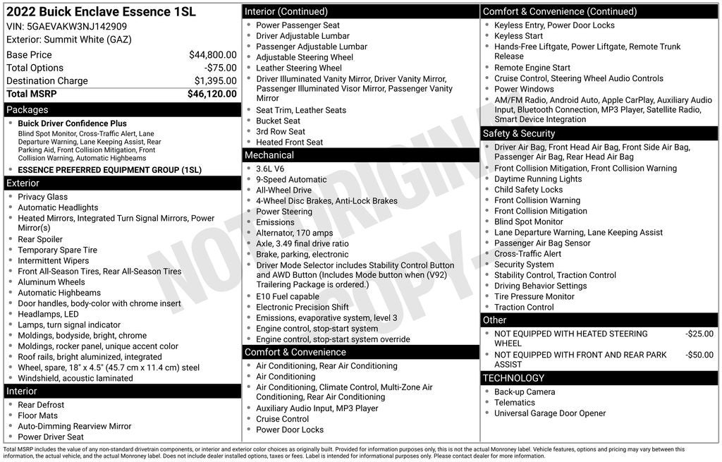 2022 Buick Enclave Essence Wireless Apple CarPlay/Wireless Android Auto