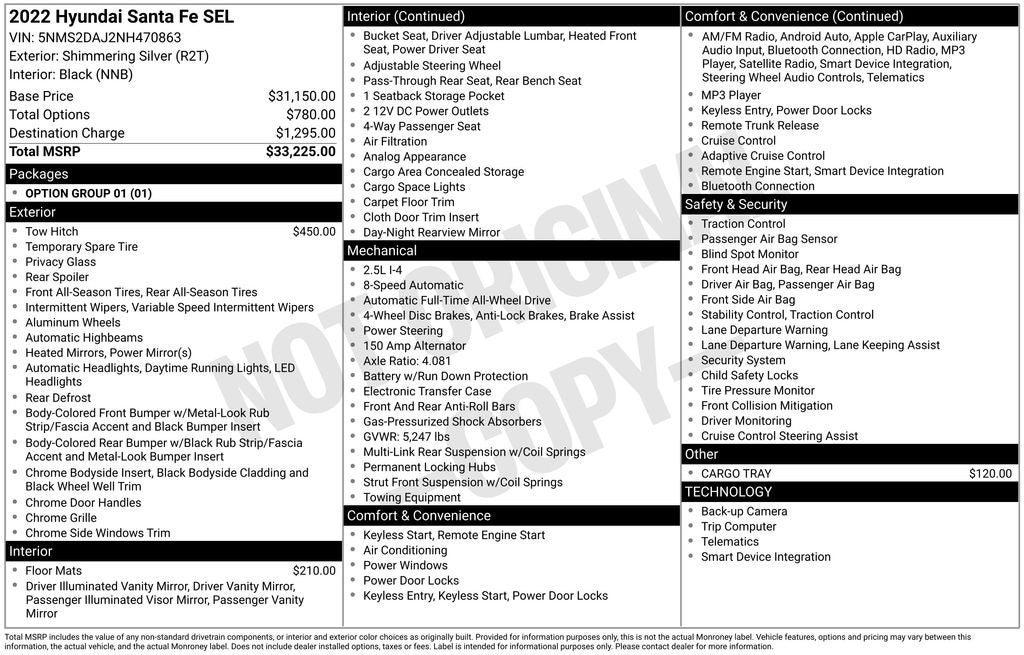 2022 Hyundai SANTA FE SEL Exterior Parking Camera & Apple Carplay & Android