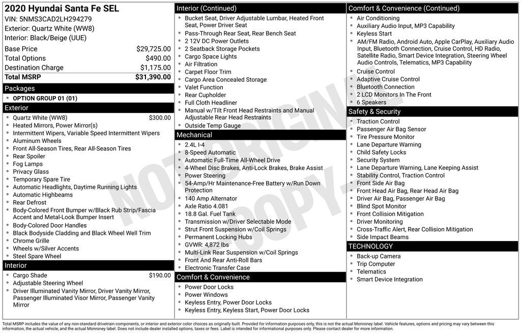 2020 Hyundai SANTA FE SEL