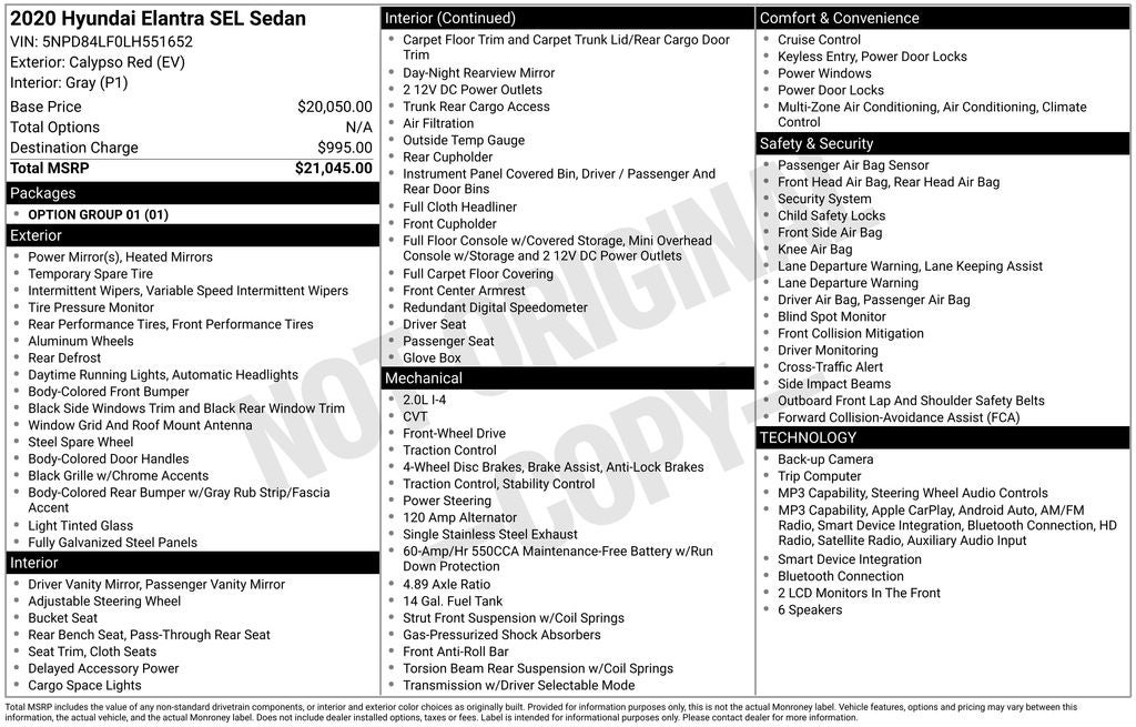 2020 Hyundai ELANTRA SEL
