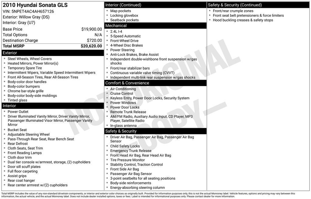 2010 Hyundai SONATA GLS