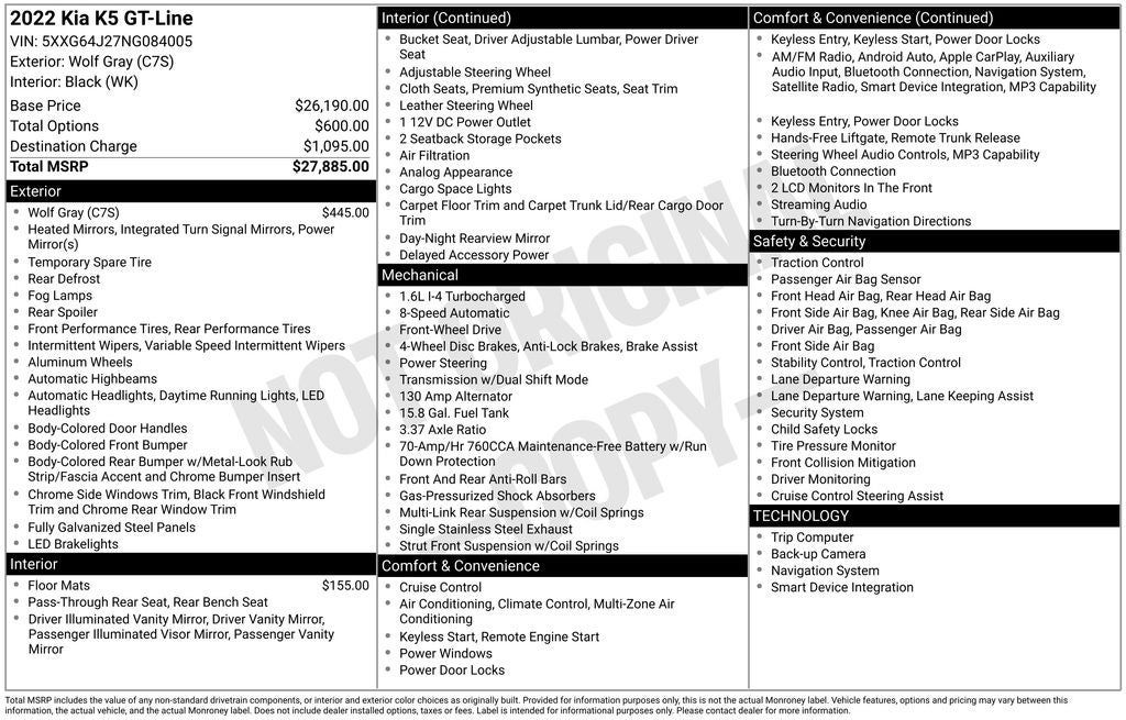 2022 Kia K5 GT-Line Navigation System