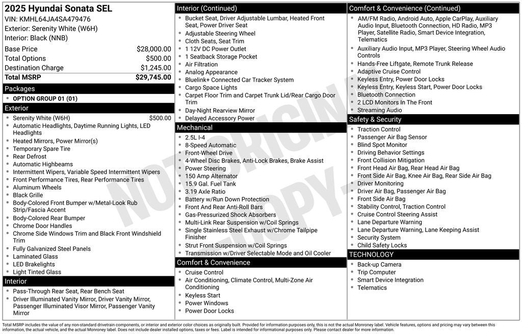 2025 Hyundai SONATA SEL Apple Carplay & Android Auto