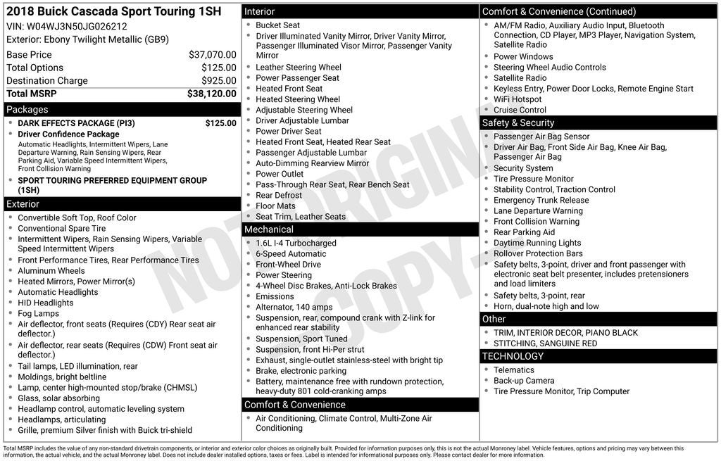 2018 Buick Cascada Sport Touring