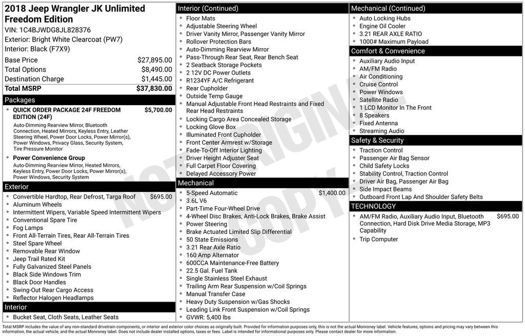 2018 Jeep Wrangler JK Unlimited Sport Freedom Edition
