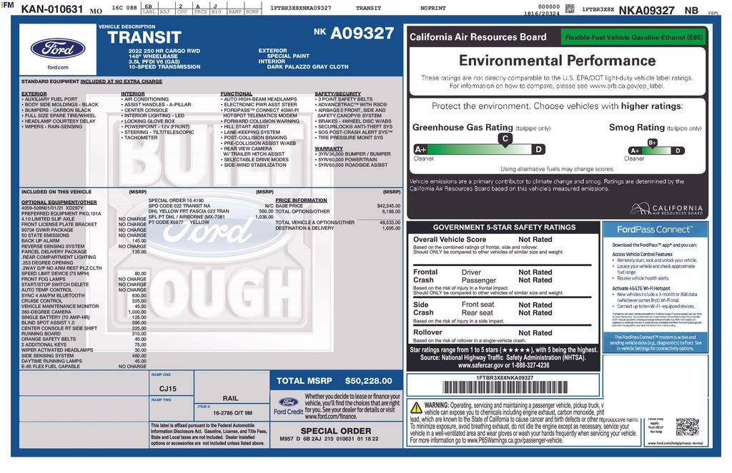 2022 Ford Transit-250 Base 148" EL High Roof Extended Cargo Van
