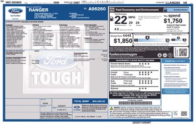 2020 Ford Ranger Lariat Crew Cab 4x4 Leather Nav Rear Camera