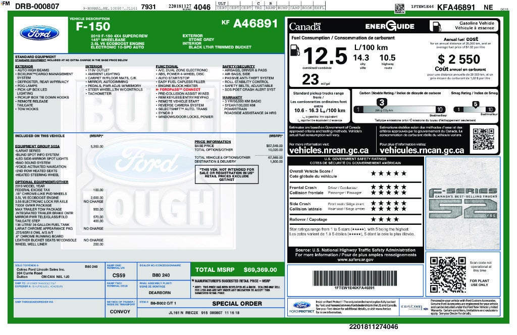 2019 Ford F-150 Lariat Luxury Pkg Max T Tow Heated Leather 36 Gal Tank