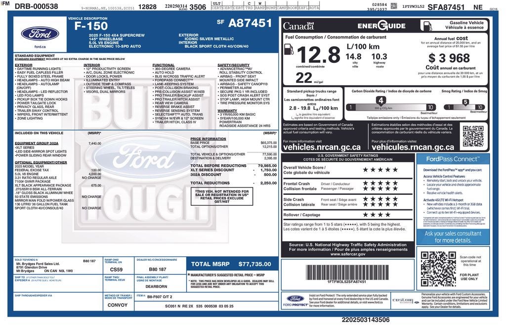 2025 Ford F-150 XLT 302A Crew Cab 5.0 Liter V8 20" Black Edition Wheel