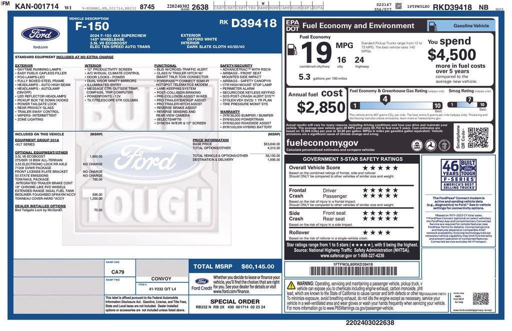 2024 Ford F-150 XLT Tow Haul Pkg 18" Chrome Wheels