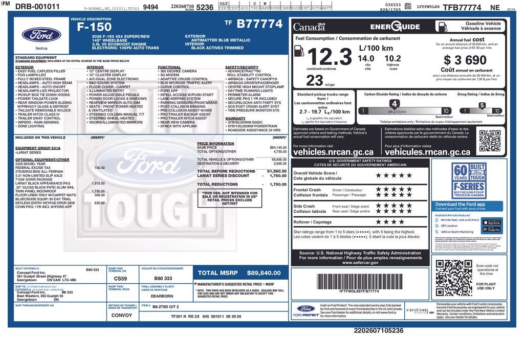 2026 Ford F-150 Lariat BLACK APPEARANCE PKGTWIN PANEL ROOF NAVIGATION
