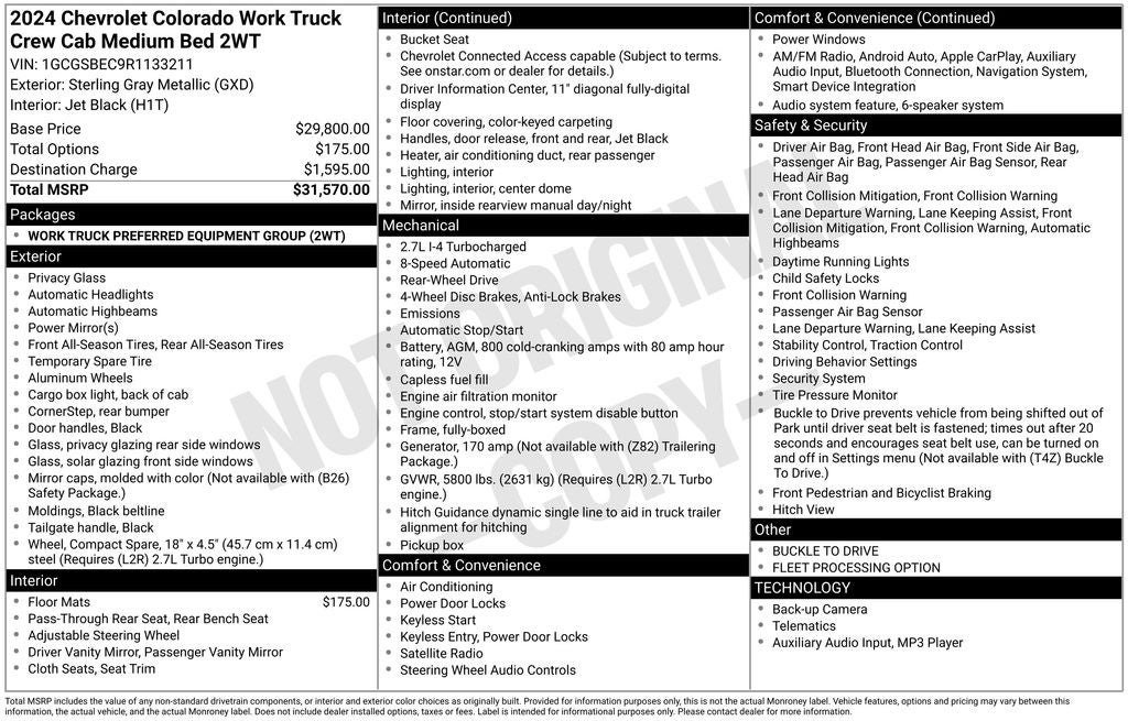 2024 Chevrolet Colorado Work Truck CREW CAB NAVIGATION KEYLESS ENTRY PREFERRED PKG