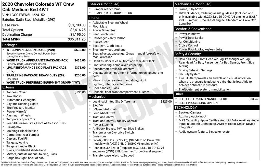 2020 Chevrolet Colorado Work Truck