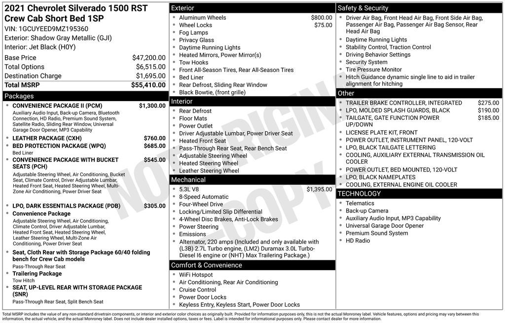 2021 Chevrolet Silverado 1500 RST Crew Cab 4x4 V8 5.3 Liter Leather