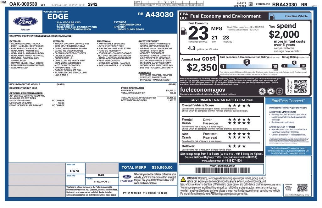 2024 Ford Edge SE AWD Rear Camera Sync