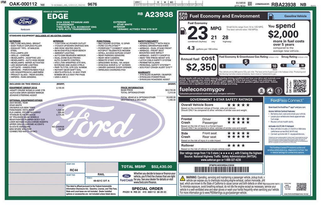 2024 Ford Edge Titanium AWD Panoramic Roof Heated Cooled Leather Navigatio