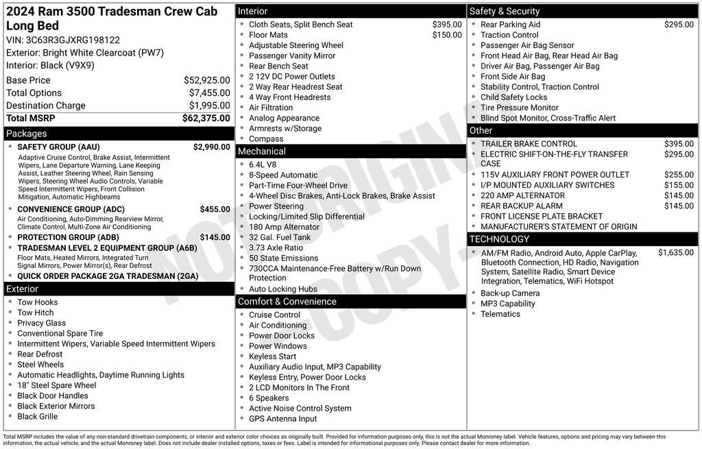 2024 RAM 3500 Tradesman 6.4 LITER CREW CAB 4X4 NAV ADPT CRUISE