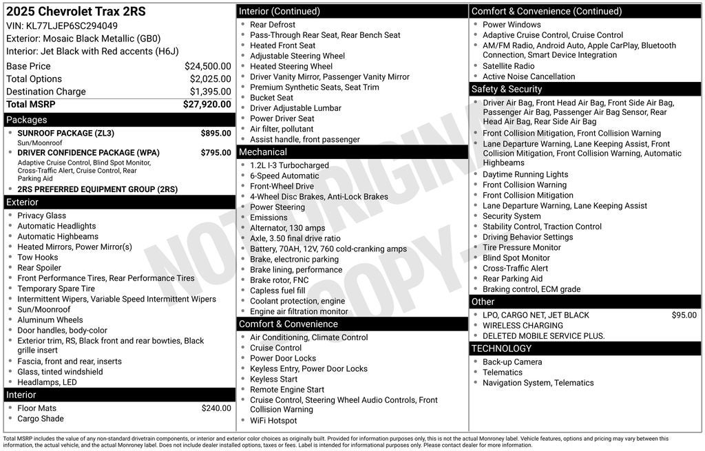 2025 Chevrolet Trax 2RS Combo Leather Power Moonroof Rear Camera