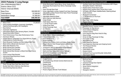 2022 Polestar 2 Long Range Single Motor Navigation Assistance Rear Camera Dual Power Heate