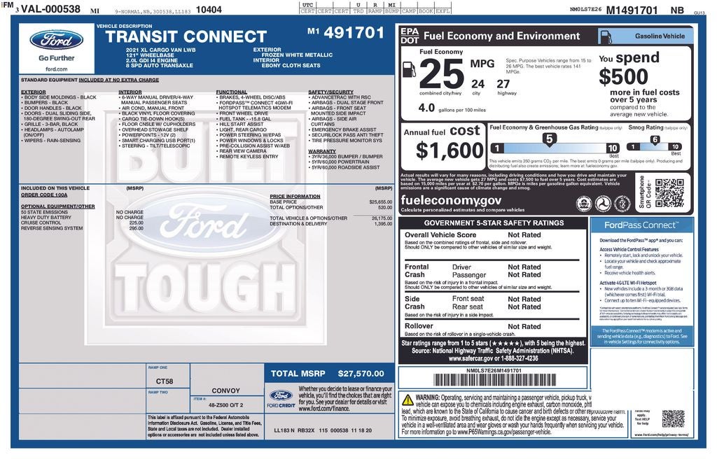 2021 Ford Transit Connect XL Cargo Van Rear Camera