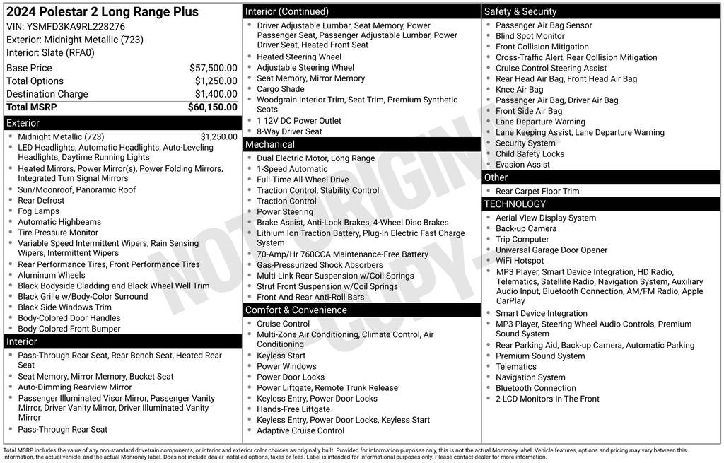 2024 Polestar 2 Long Range Dual Motor AWD PLUS PKG PILOT PKG NAVIGATION