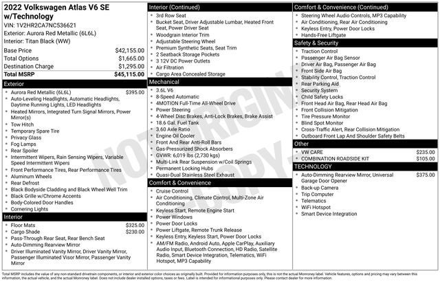 2022 Volkswagen Atlas 3.6L V6 SE w/Technology