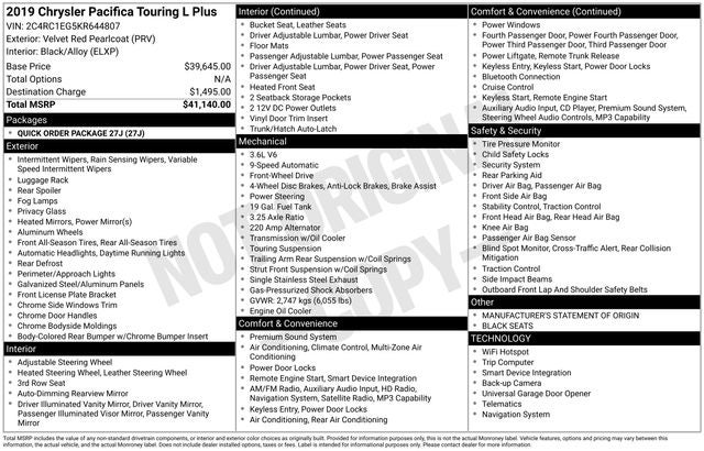 2019 Chrysler Pacifica Touring L Plus