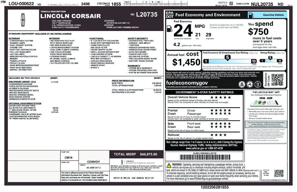 2022 Lincoln Corsair Standard